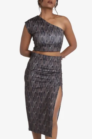 Printed Crop Top and Midi Skirt Set